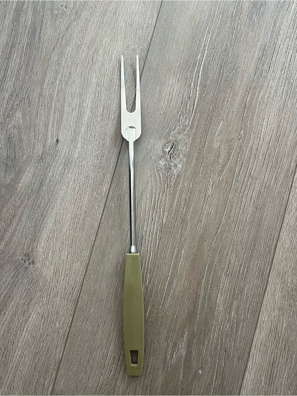 Vintage EKCO USA Chrome Serving Carving Fork Avocado Green Handle MCM